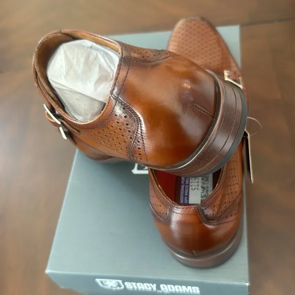NWT Mens Stacy Adams Arthur Slip-On Cognac Shoes with RedZone Insole, Size 12.