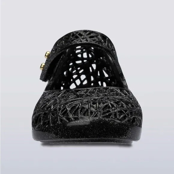 NWT MINI MELISSA Campana Zig Zag Kids Mary Jane Flats In Black Size 8T