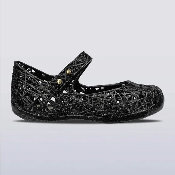 NWT MINI MELISSA Campana Zig Zag Kids Mary Jane Flats In Black Size 8T