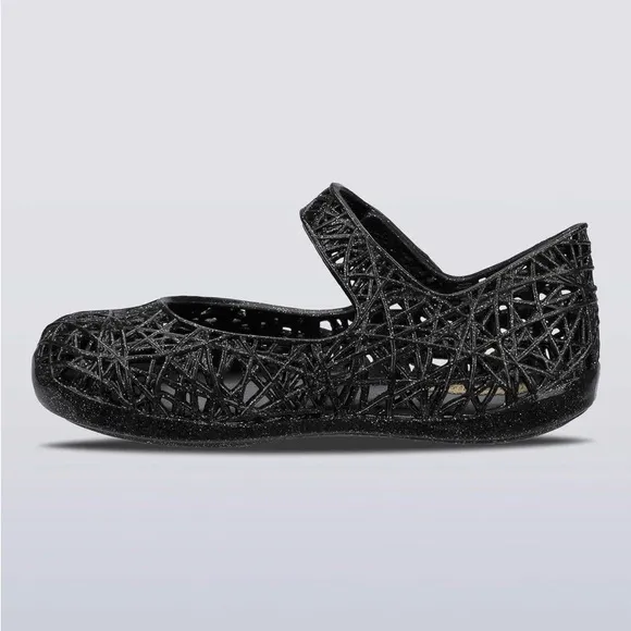 NWT MINI MELISSA Campana Zig Zag Kids Mary Jane Flats In Black Size 8T