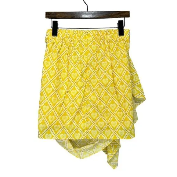 NWT Rhode Ruffle Side Ruched Love Lockdown Hannah Mini Skirt Yellow Size Medium