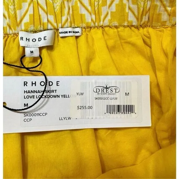 NWT Rhode Ruffle Side Ruched Love Lockdown Hannah Mini Skirt Yellow Size Medium