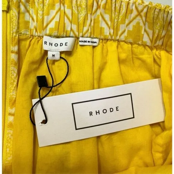 NWT Rhode Ruffle Side Ruched Love Lockdown Hannah Mini Skirt Yellow Size Medium