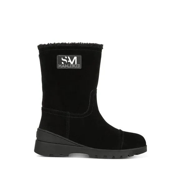 NWT SAM EDELMAN Womens Black 1&quot; Platform Kaylie Wedge  Leather Snow Boots 6 M