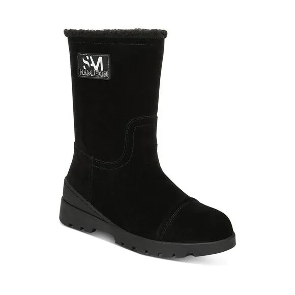 NWT SAM EDELMAN Womens Black 1&quot; Platform Kaylie Wedge  Leather Snow Boots 6 M