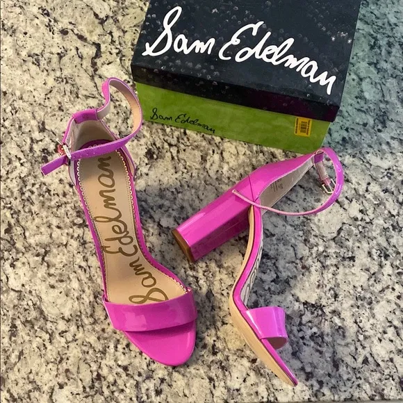 NWT Sam Edelman Yaro Patent Fuchsia Ankle Strap Block Heels 10