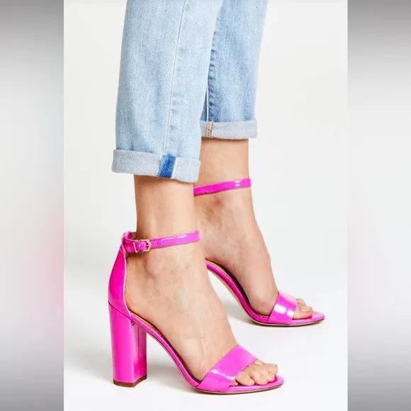 NWT Sam Edelman Yaro Patent Fuchsia Ankle Strap Block Heels 10