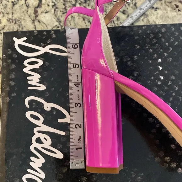 NWT Sam Edelman Yaro Patent Fuchsia Ankle Strap Block Heels 10
