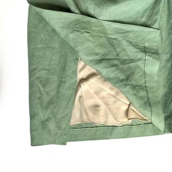 NWT Theory Leaf Green Galena Linen Notched-Hem Mini Dress