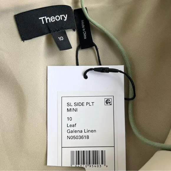 NWT Theory Leaf Green Galena Linen Notched-Hem Mini Dress