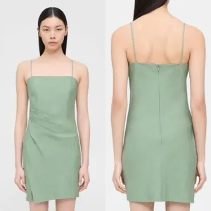 NWT Theory Leaf Green Galena Linen Notched-Hem Mini Dress