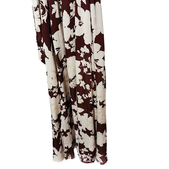 NWT VICI COLLECTION Brown Floral Print Long Sleeve Waist Tie Maxi Dress XS