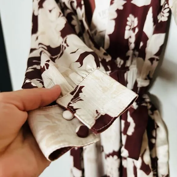 NWT VICI COLLECTION Brown Floral Print Long Sleeve Waist Tie Maxi Dress XS