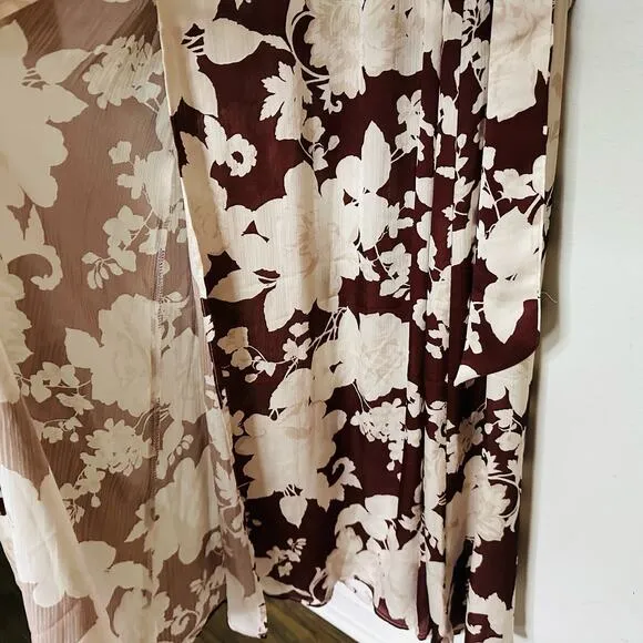 NWT VICI COLLECTION Brown Floral Print Long Sleeve Waist Tie Maxi Dress XS