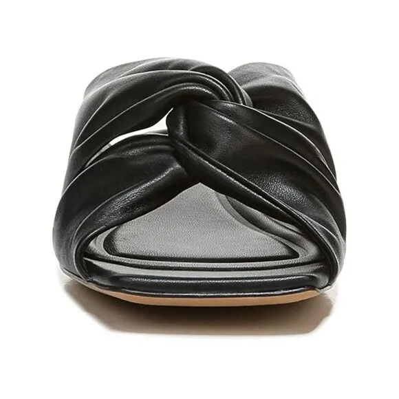 NWT VINCE. Womens Black Twisted Strap Zoya Toe Leather Slide Sandals 8.5 M