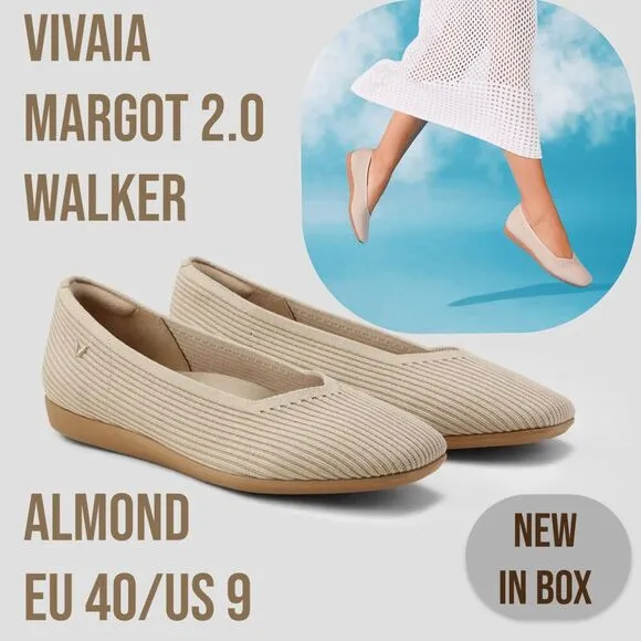 NWT Vivaia Almond Square Toe Margot 2.0 Walker Knitted Flats Size 9 EU 40