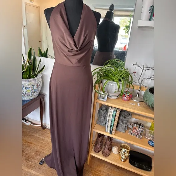 NWT WeWoreWhat Cowl Halter Maxi Dress in Umber Womens SZ M Beautiful Slinky Fun
