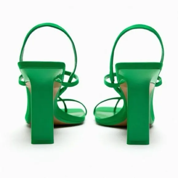 NWT.  Zara Green High Heel Strappy Sandals. Size 6, 10