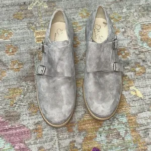 Oca loca grey suede double buckle dress shoes big boy sz 37 designer made in Spa