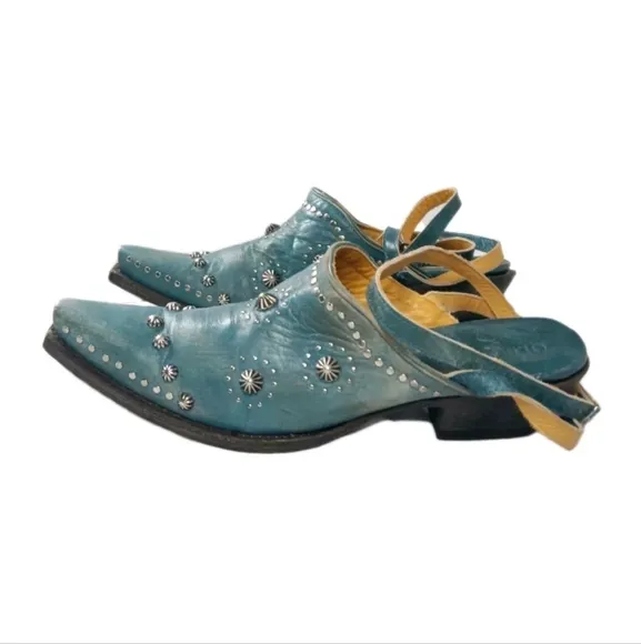 Old Gringo Mules Shoes Women's Size 9.5 B ~ Ankle Straps &amp; Studs Accents Blue