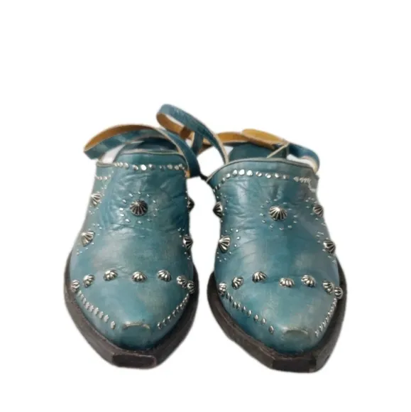 Old Gringo Mules Shoes Women's Size 9.5 B ~ Ankle Straps &amp; Studs Accents Blue