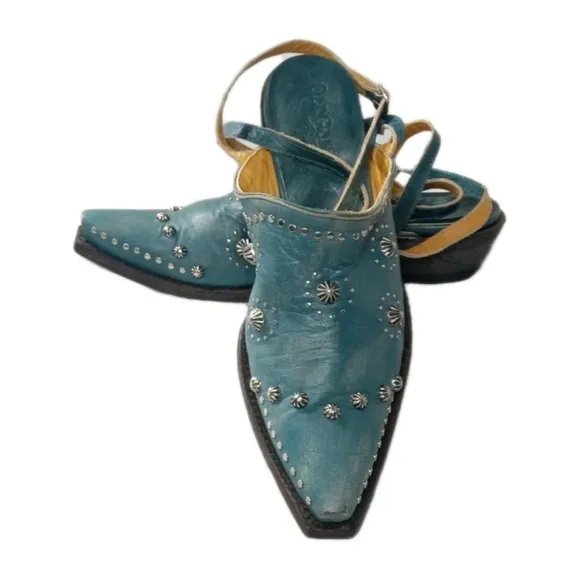 Old Gringo Mules Shoes Women's Size 9.5 B ~ Ankle Straps &amp; Studs Accents Blue