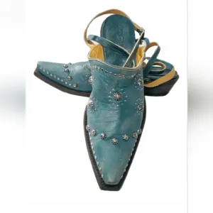 Old Gringo Mules Shoes Women's Size 9.5 B ~ Ankle Straps &amp; Studs Accents Blue