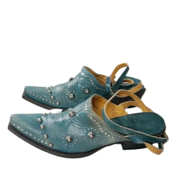 Old Gringo Mules Shoes Women's Size 9.5 B ~ Ankle Straps &amp; Studs Accents Blue