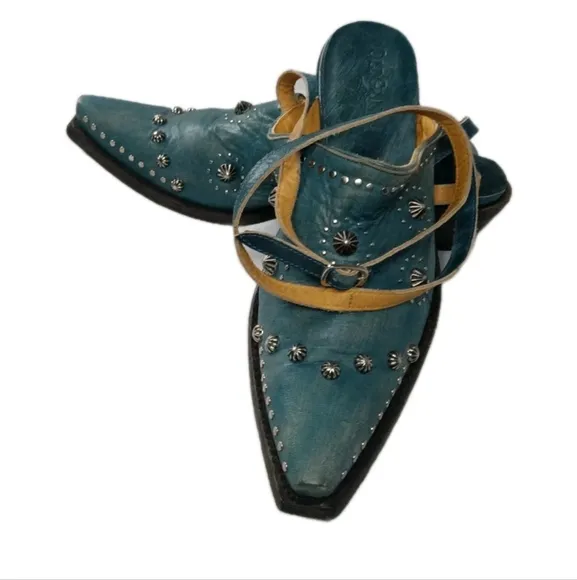 Old Gringo Mules Shoes Women's Size 9.5 B ~ Ankle Straps &amp; Studs Accents Blue