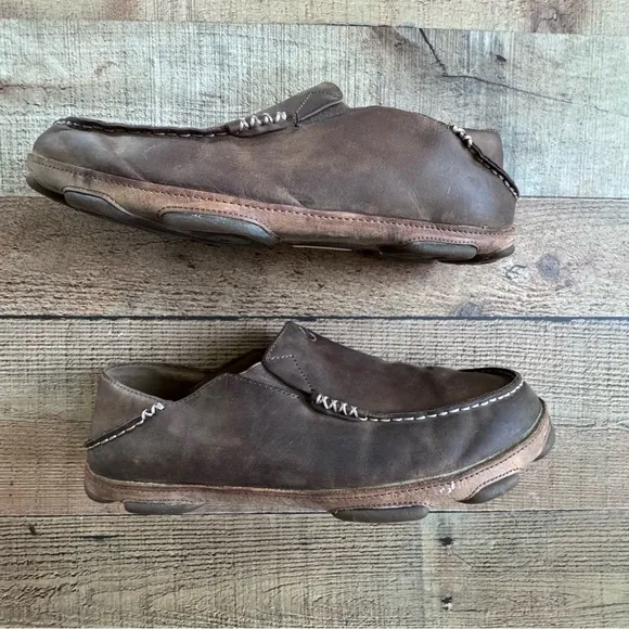 OluKai Moloā Men's Nubuck Leather Slip On Shoes Brown Size 12