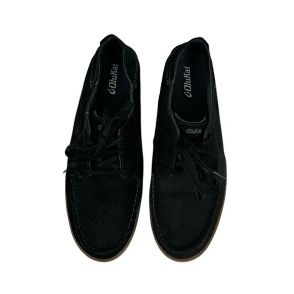 Olukai Pahono Mens US 10 EU 43 Shoes Lace Up Leather Black Low Sample Casual