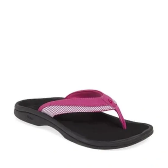 OLUKAI Wehi Ohana Comfort Flip Flop Sandals in Bougainvillea / Stripe Size 6