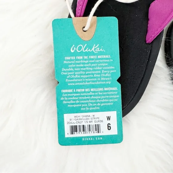 OLUKAI Wehi Ohana Comfort Flip Flop Sandals in Bougainvillea / Stripe Size 6