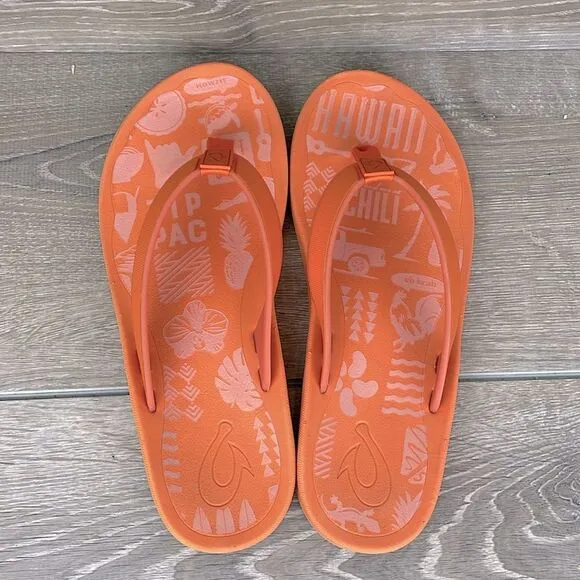 Olukai x Zippy’s Collaboration Men’s Sz 10 Orange Nylon Thong Flip Flop Sandals