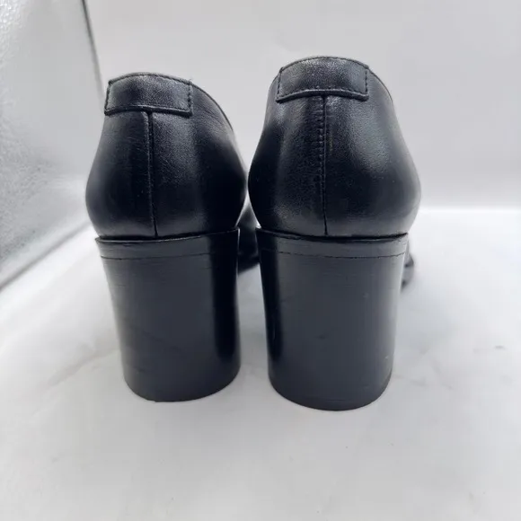Omari Italy Black Leather Heels Pointed Toe Block Heel Size 38 7-7.5 US woman