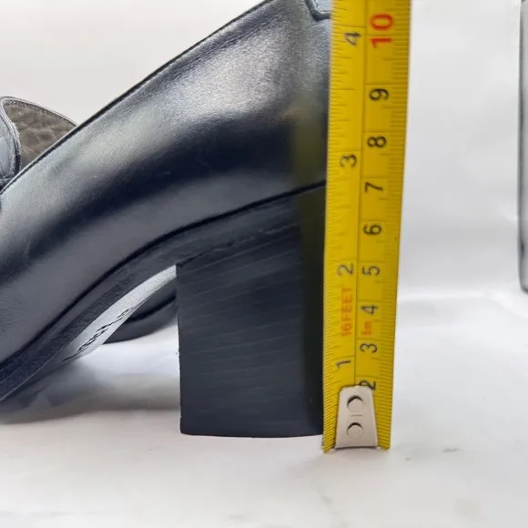 Omari Italy Black Leather Heels Pointed Toe Block Heel Size 38 7-7.5 US woman