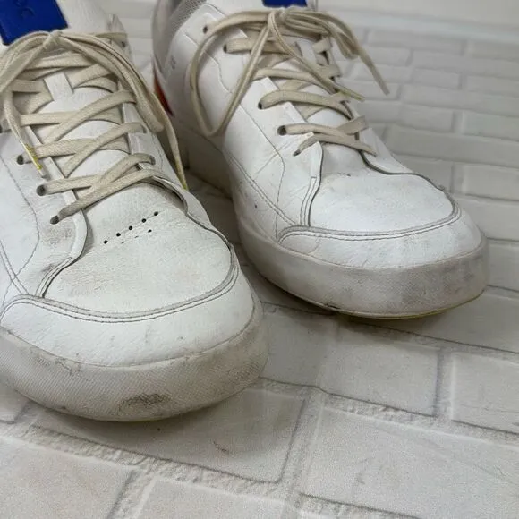 On Cloud Shoes Roger Mens 10 White Leather Lace Up Rubber Sneaker