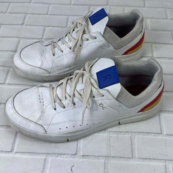 On Cloud Shoes Roger Mens 10 White Leather Lace Up Rubber Sneaker