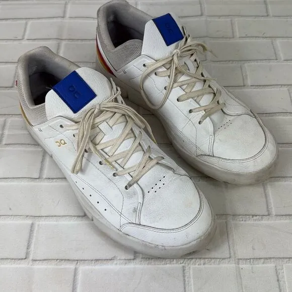 On Cloud Shoes Roger Mens 10 White Leather Lace Up Rubber Sneaker