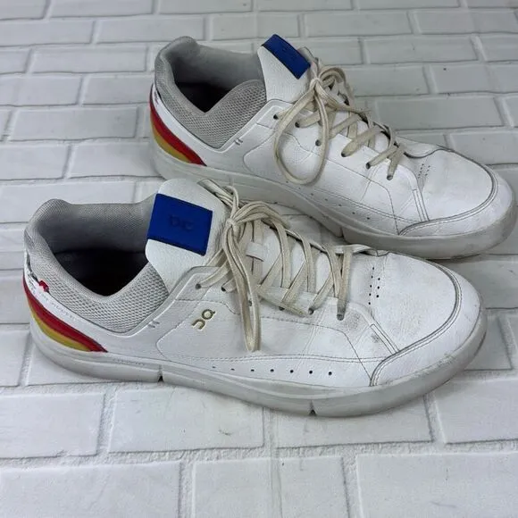 On Cloud Shoes Roger Mens 10 White Leather Lace Up Rubber Sneaker