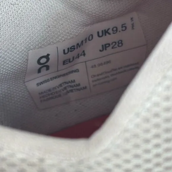 On Cloud Shoes Roger Mens 10 White Leather Lace Up Rubber Sneaker