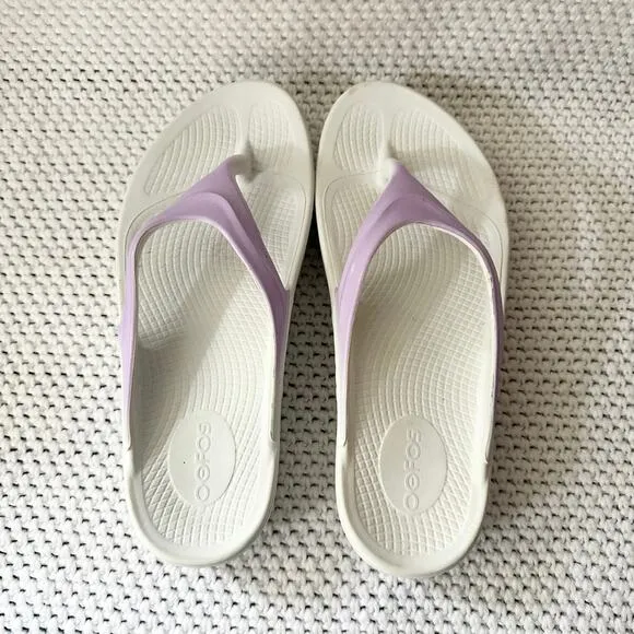 Oofos White Iridescent Purple Thong Oolala Comfort Recovery Women Sandals 9 40