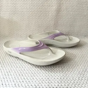 Oofos White Iridescent Purple Thong Oolala Comfort Recovery Women Sandals 9 40