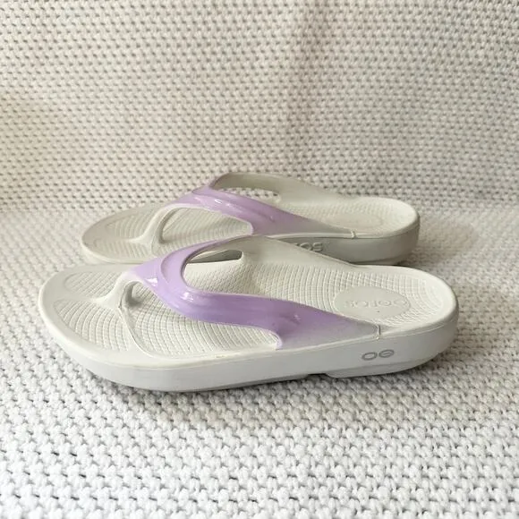 Oofos White Iridescent Purple Thong Oolala Comfort Recovery Women Sandals 9 40