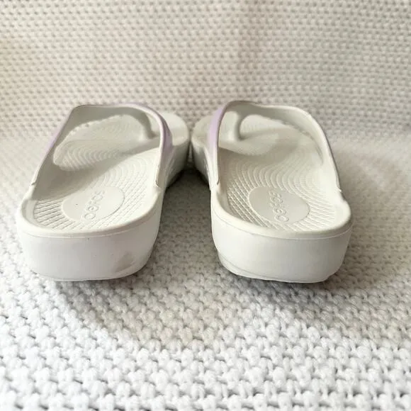 Oofos White Iridescent Purple Thong Oolala Comfort Recovery Women Sandals 9 40