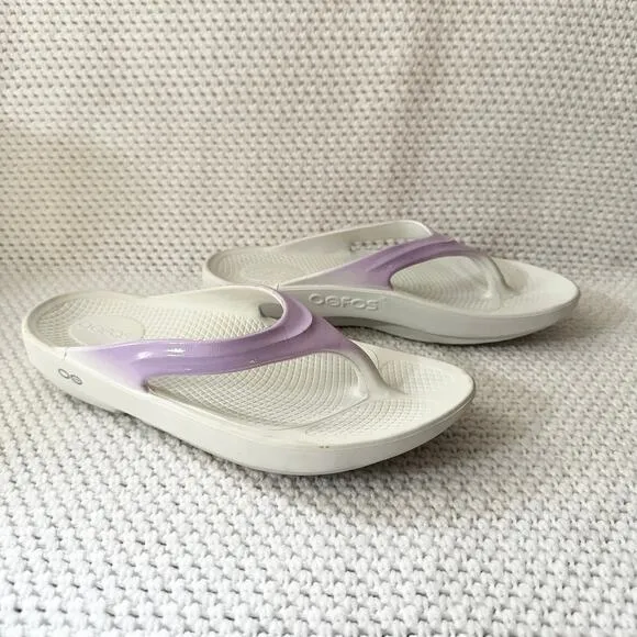 Oofos White Iridescent Purple Thong Oolala Comfort Recovery Women Sandals 9 40