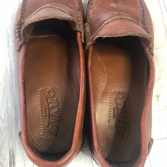 Orvis Loafers Mens Brown Leather Slip on Shoes