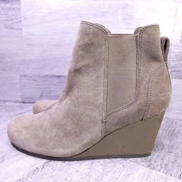 OTBT Dodge Pull on Suede Wedge Ankle Boot Taupe Brown Women's sz 9.5 NEW