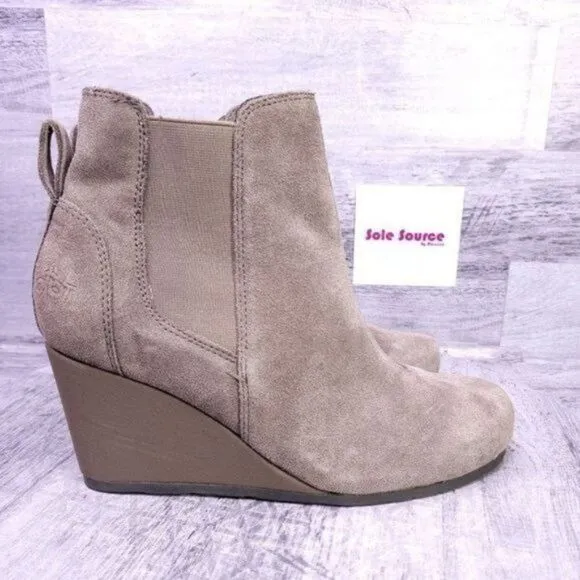 OTBT Dodge Pull on Suede Wedge Ankle Boot Taupe Brown Women's sz 9.5 NEW