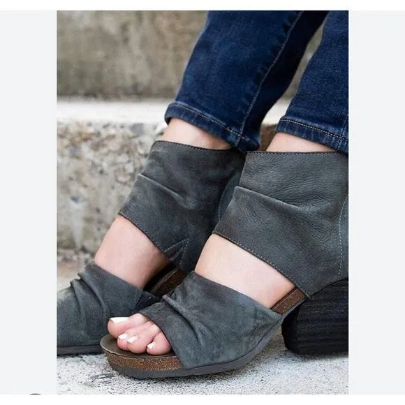 OTBT Patchouli Womens Leather Block Heel Sandals Dusty Gray 6.5 M New